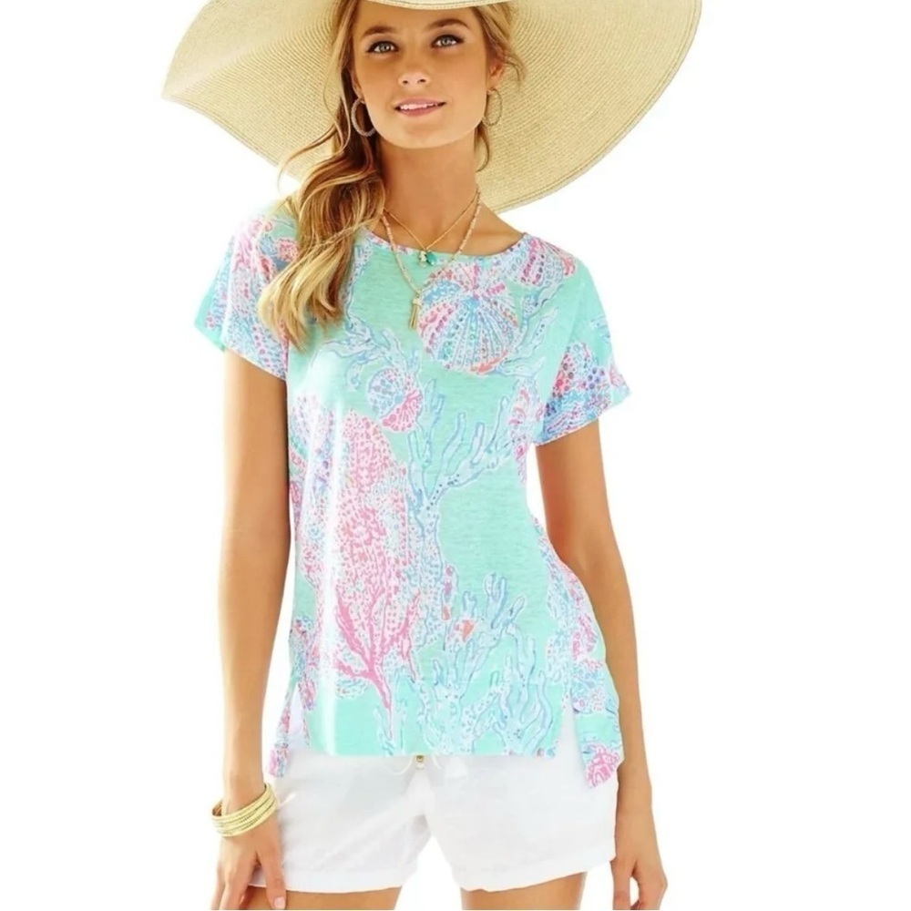 Lilly Pulitzer Mikela Linen Top Minty Fresh Fansea